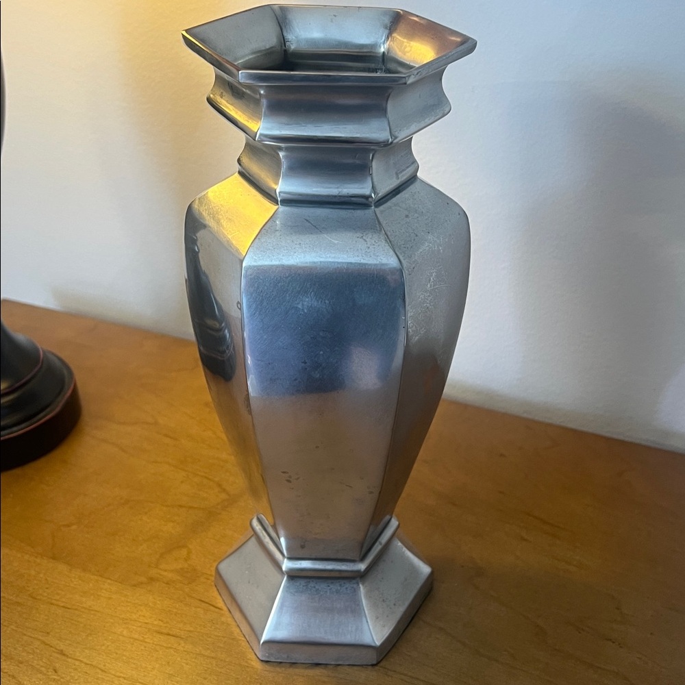 Pottery Barn Vintage Silver Hexagonal Vase.